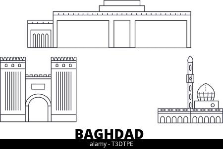 Irak, Bagdad City Line reisen Skyline. Irak, Bagdad City Übersicht Stadt Vektor-illustration, Symbol, Reisen, Sehenswürdigkeiten, Wahrzeichen. Stock Vektor