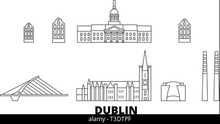 Irland, Dublin line Reisen Skyline. Irland, Dublin Überblick Stadt Vektor-illustration, Symbol, Reisen, Sehenswürdigkeiten, Wahrzeichen. Stock Vektor