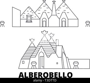 Italien, Alberobello line Reisen Skyline. Italien, Alberobello Umrisse Stadt Vektor-illustration, Symbol, Reisen, Sehenswürdigkeiten, Wahrzeichen. Stock Vektor