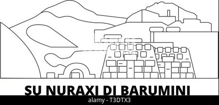 Italien, Barumini, Su Nuraxi Di Barumini line Reisen Skyline. Italien, Barumini, Su Nuraxi Di Barumini Umrisse Stadt Vektor-illustration, Symbol Stock Vektor