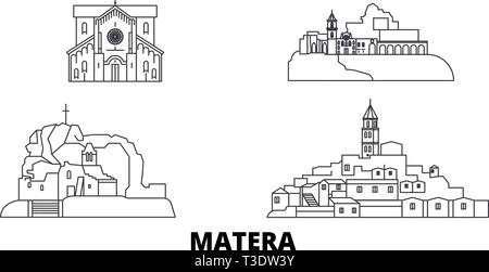 Italien, Matera line Reisen Skyline. Italien, Matera Umrisse Stadt Vektor-illustration, Symbol, Reisen, Sehenswürdigkeiten, Wahrzeichen. Stock Vektor