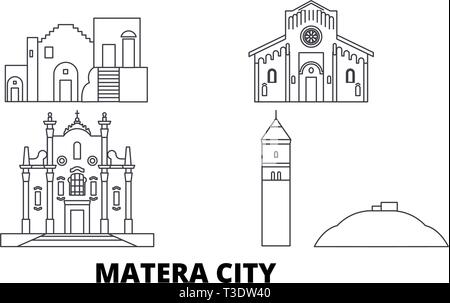 Italien, Matera City Line reisen Skyline. Italien, Matera Stadt Gliederung Stadt Vektor-illustration, Symbol, Reisen, Sehenswürdigkeiten, Wahrzeichen. Stock Vektor