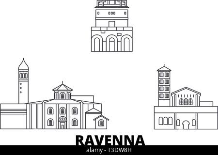 Italien, Ravenna City Line reisen Skyline. Italien, Ravenna Stadt Gliederung Stadt Vektor-illustration, Symbol, Reisen, Sehenswürdigkeiten, Wahrzeichen. Stock Vektor