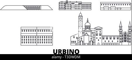 Italien, Urbino line Reisen Skyline. Italien, Urbino Umrisse Stadt Vektor-illustration, Symbol, Reisen, Sehenswürdigkeiten, Wahrzeichen. Stock Vektor