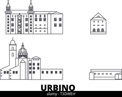 Italien, Urbino City Line reisen Skyline. Italien, Urbino Stadt Gliederung Stadt Vektor-illustration, Symbol, Reisen, Sehenswürdigkeiten, Wahrzeichen. Stock Vektor