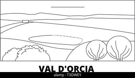 Italien, Val D'orcia Line reisen Skyline. Italien, Val D'orcia Umrisse Stadt Vektor-illustration, Symbol, Reisen, Sehenswürdigkeiten, Wahrzeichen. Stock Vektor