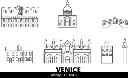 Italien, Venedig line Reisen Skyline. Italien, Venedig übersicht Stadt Vektor-illustration, Symbol, Reisen, Sehenswürdigkeiten, Wahrzeichen. Stock Vektor