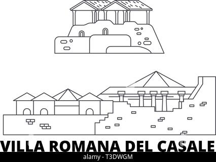 Italien, Villa Romana del Casale line Reisen Skyline. Italien, Villa Romana del Casale Umrisse Stadt Vektor-illustration, Symbol, reisen Sehenswürdigkeiten Stock Vektor