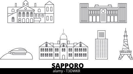 Japan, Sapporo line Reisen Skyline. Japan, Sapporo Überblick Stadt Vektor-illustration, Symbol, Reisen, Sehenswürdigkeiten, Wahrzeichen. Stock Vektor