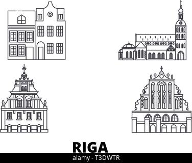 Lettland, Riga line Reisen Skyline. Lettland, Riga Umrisse Stadt Vektor-illustration, Symbol, Reisen, Sehenswürdigkeiten, Wahrzeichen. Stock Vektor