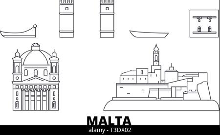 Malta line Reisen Skyline. Malta übersicht Stadt Vektor-illustration, Symbol, Reisen, Sehenswürdigkeiten, Wahrzeichen. Stock Vektor