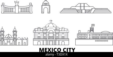 Mexiko, Mexiko line Reisen Skyline. Mexiko, Mexiko übersicht Stadt Vektor-illustration, Symbol, Reisen, Sehenswürdigkeiten, Wahrzeichen. Stock Vektor