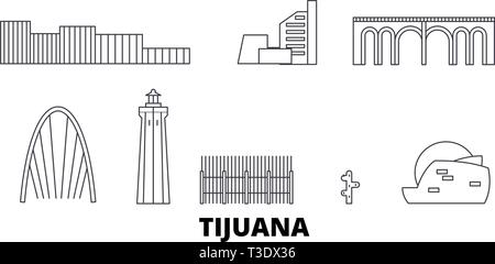 Mexiko, Tijuana line Reisen Skyline. Mexiko, Tijuana Umrisse Stadt Vektor-illustration, Symbol, Reisen, Sehenswürdigkeiten, Wahrzeichen. Stock Vektor