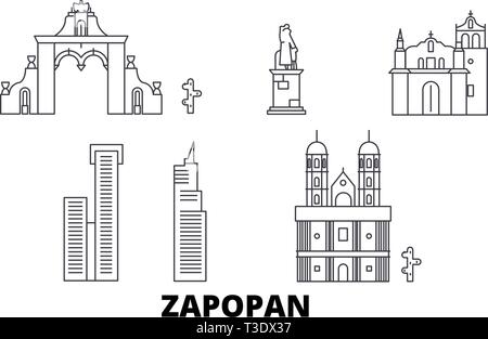Mexiko, Zapopan line Reisen Skyline. Mexiko, Zapopan Umrisse Stadt Vektor-illustration, Symbol, Reisen, Sehenswürdigkeiten, Wahrzeichen. Stock Vektor