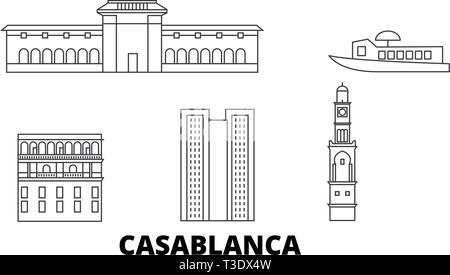 Marokko, Casablanca line Reisen Skyline. Marokko, Casablanca Umrisse Stadt Vektor-illustration, Symbol, Reisen, Sehenswürdigkeiten, Wahrzeichen. Stock Vektor