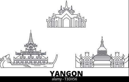 Myanmar, Yangon line Reisen Skyline. Myanmar, Yangon Umrisse Stadt Vektor-illustration, Symbol, Reisen, Sehenswürdigkeiten, Wahrzeichen. Stock Vektor