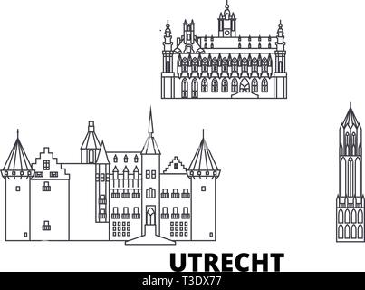 Niederlande, Utrecht line Reisen Skyline. Niederlande, Utrecht Umrisse Stadt Vektor-illustration, Symbol, Reisen, Sehenswürdigkeiten, Wahrzeichen. Stock Vektor