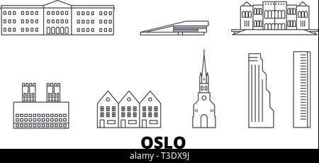 Norwegen, Oslo line Reisen Skyline. Norwegen, Oslo übersicht Stadt Vektor-illustration, Symbol, Reisen, Sehenswürdigkeiten, Wahrzeichen. Stock Vektor