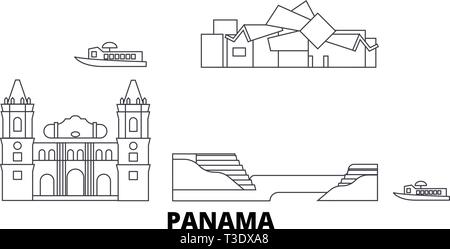Panama line Reisen Skyline. Panama Gliederung Stadt Vektor-illustration, Symbol, Reisen, Sehenswürdigkeiten, Wahrzeichen. Stock Vektor