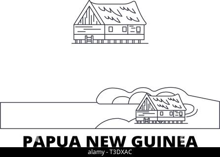 Papua-neuguinea line Reisen Skyline. Papua-neuguinea Umrisse Stadt Vektor-illustration, Symbol, Reisen, Sehenswürdigkeiten, Wahrzeichen. Stock Vektor