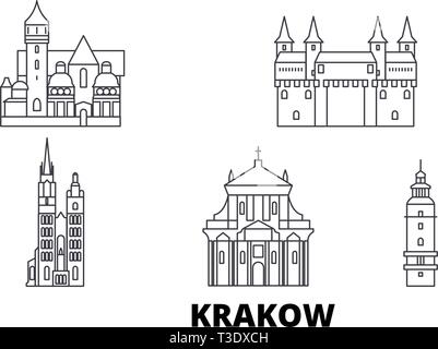 Polen, Krakau line Reisen Skyline. Polen, Krakau Umrisse Stadt Vektor-illustration, Symbol, Reisen, Sehenswürdigkeiten, Wahrzeichen. Stock Vektor