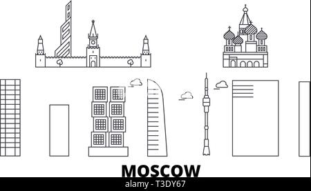 Russland, Moskau City Line reisen Skyline. Russland, Moscow City Übersicht Stadt Vektor-illustration, Symbol, Reisen, Sehenswürdigkeiten, Wahrzeichen. Stock Vektor