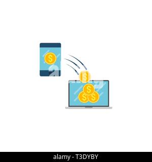 Transaktion Konzept. Transaktionskonzept mit Dollar Münzen Vektor Flachbild Symbol isoliert auf weißem Hintergrund. Stock Vektor