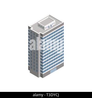 Vektor isometrische Skyscraper City Gebäude. Vektor isometrische Stadt Gebäude Symbol isoliert auf weißem Hintergrund. Privates Haus, Hochhaus, Immobilien, P Stock Vektor