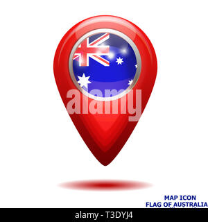 Helles Symbol Karte mit Karte von Australien. Symbol für Einsatzort Abbildung Stockfoto