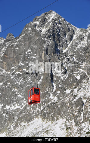 Seilbahn von Skalnate Pleso nach Tatranska Lomnica, Lomnicky-Gipfel (2634 Meter), Tatra-Gebirge, Slowakische Republik, Europa Stockfoto