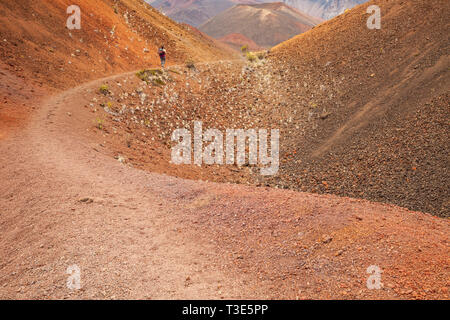 Wanderer Wandern in Haleakala Krater, Maui, Hawaii, USA Stockfoto