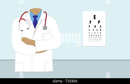 Augenarzt Vektor mit Sehvermögen Test Chart an der Wand Stock Vektor