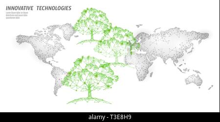 Speichern Waldökologie abstrakte banner Vorlage. Eco Regenwald Sicherheit Umweltschutz grüne Bäume auf Weltkarte 3d-polygonalen weißer Hintergrund Stock Vektor