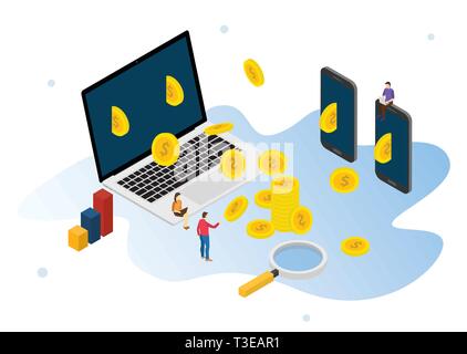Business online Technologie profitieren mit Gold Münze aus Laptop und Smartphone-Vektor Stock Vektor