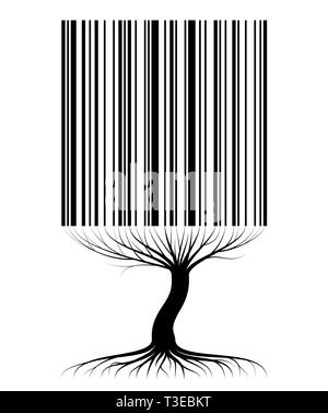 Abstrakte baum Kontur mit Wurzeln und Zweige ähnlich einem Barcode. Für einen Artikel über den Vertrieb, Business oder Ökologie. Stock Vektor