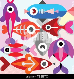 Abstrakte Kunst Design der verschiedenen Aquarienfische, Vector Illustration. 2-in-1-Vector EPS 10. Stock Vektor