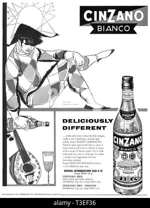 1959 britischen Werbung für Cinzano Bianco Wermut. Stockfoto