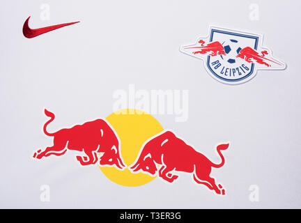 Nahaufnahme von RB Leipzig Shirt. Stockfoto