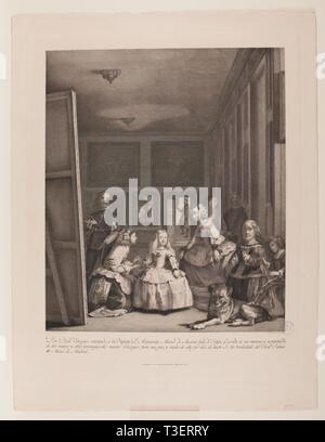 Pierre Audouin (Stecher) (nach Velázquez, Diego Rodríguez de Silva y); Antonio Martínez (Drafstman); Imprenta Real (der Verkäufer)/ "Las Meninas". 1799. Taille douce: Radierung und Gravur auf Endlospapier; 1799. Taille douce: Radierung und Gravur auf Endlospapier. Museum: Museo del Prado, Madrid, España. Stockfoto