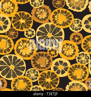 Citrus Slice Grafik nahtlose Muster auf schwarzem Hintergrund Stock Vektor