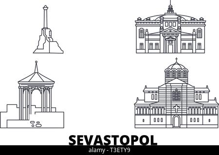 Russland, Sewastopol line Reisen Skyline. Russland, Sewastopol Umrisse Stadt Vektor-illustration, Symbol, Reisen, Sehenswürdigkeiten, Wahrzeichen. Stock Vektor