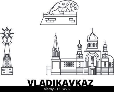 Russland, Wladikawkas line Reisen Skyline. Russland, Wladikawkas Umrisse Stadt Vektor-illustration, Symbol, Reisen, Sehenswürdigkeiten, Wahrzeichen. Stock Vektor