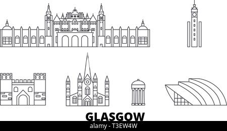 Schottland, Glasgow City Line reisen Skyline. Schottland, Glasgow City Übersicht Stadt Vektor-illustration, Symbol, Reisen, Sehenswürdigkeiten, Wahrzeichen. Stock Vektor