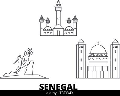 Senegal line Reisen Skyline. Senegal übersicht Stadt Vektor-illustration, Symbol, Reisen, Sehenswürdigkeiten, Wahrzeichen. Stock Vektor