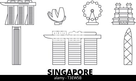 Singapur City Line reisen Skyline. Singapur Stadt Gliederung Stadt Vektor-illustration, Symbol, Reisen, Sehenswürdigkeiten, Wahrzeichen. Stock Vektor