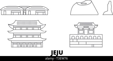 Südkorea, Jeju line Reisen Skyline. Südkorea, Jeju Umrisse Stadt Vektor-illustration, Symbol, Reisen, Sehenswürdigkeiten, Wahrzeichen. Stock Vektor