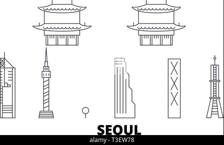 Südkorea, Seoul line Reisen Skyline. Südkorea, Seoul Umrisse Stadt Vektor-illustration, Symbol, Reisen, Sehenswürdigkeiten, Wahrzeichen. Stock Vektor