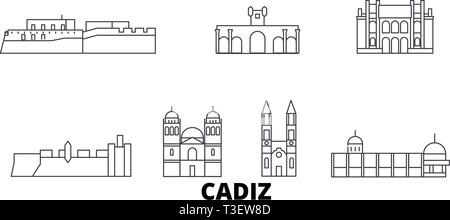 Spanien, Cadiz line Reisen Skyline. Spanien, Cadiz Umrisse Stadt Vektor-illustration, Symbol, Reisen, Sehenswürdigkeiten, Wahrzeichen. Stock Vektor