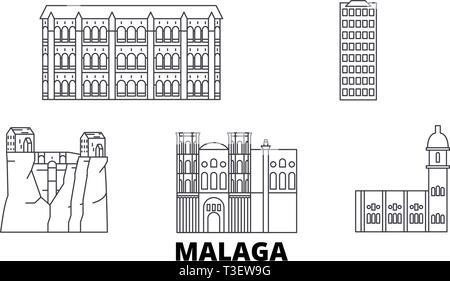 Spanien, Malaga line Reisen Skyline. Spanien, Malaga Umrisse Stadt Vektor-illustration, Symbol, Reisen, Sehenswürdigkeiten, Wahrzeichen. Stock Vektor