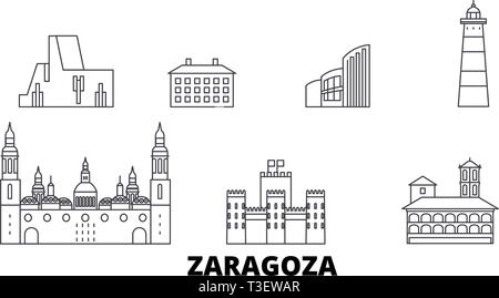 Spanien, Zaragoza line Reisen Skyline. Spanien, Zaragoza übersicht Stadt Vektor-illustration, Symbol, Reisen, Sehenswürdigkeiten, Wahrzeichen. Stock Vektor